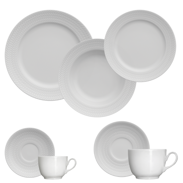 Jogo Jantar Chá Café 42 Pçs Branco Chevron