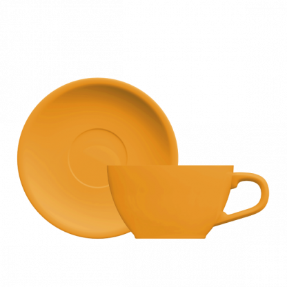 Xícara Flat White Oval com pires amarelo