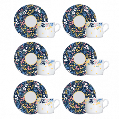 Kit de 6 xícaras café com 6 pires Cottagecore