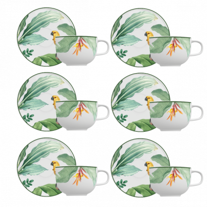 Kit de 06 xícaras de chá com 6 pires Natureza