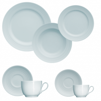 Jogo Jantar Chá Café 42 Peças Azul Chevron Germer Porcelanas