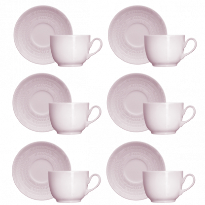 Kit de 6 xícaras de chá com 6 pires rosa - Imagem 2