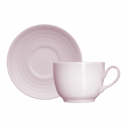 Kit de 6 xícaras de chá com 6 pires rosa