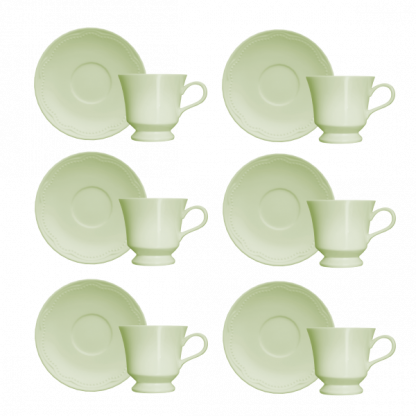 Kit de 6 xícaras de chá com 6 pires Cottage verde - Imagem 3