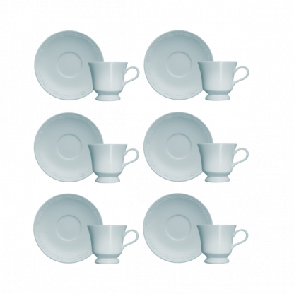 Kit de 6 xícaras de café com 6 pires Cottage azul - Imagem 2