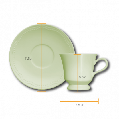 Kit de 6 xícaras de café com 6 pires Cottage verde - Imagem 3