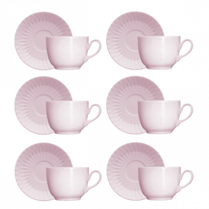 Kit de 6 xícaras de café com 6 pires Diamante rosa - Imagem 2