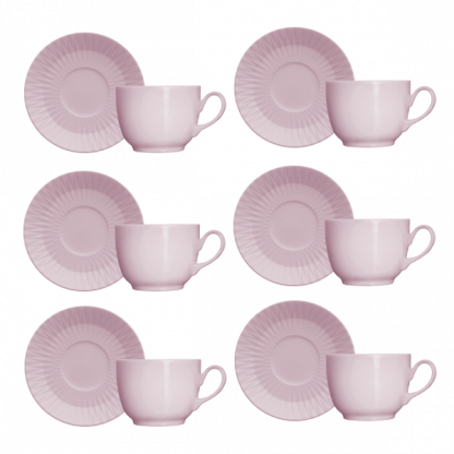 Kit de 6 xícaras de chá com 6 pires Diamante rosa - Imagem 2
