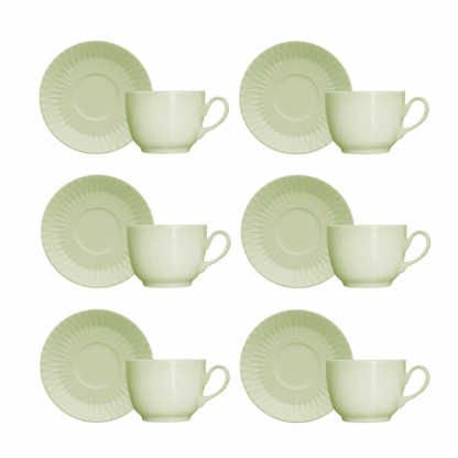 Kit de 6 xícaras de chá com 6 pires Diamante verde - Imagem 2