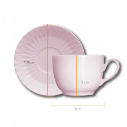 Kit de 6 xícaras de café com 6 pires Diamante rosa - Imagem 3