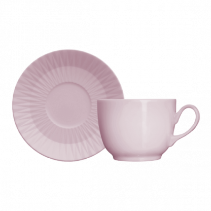 Kit de 6 xícaras de chá com 6 pires Diamante rosa
