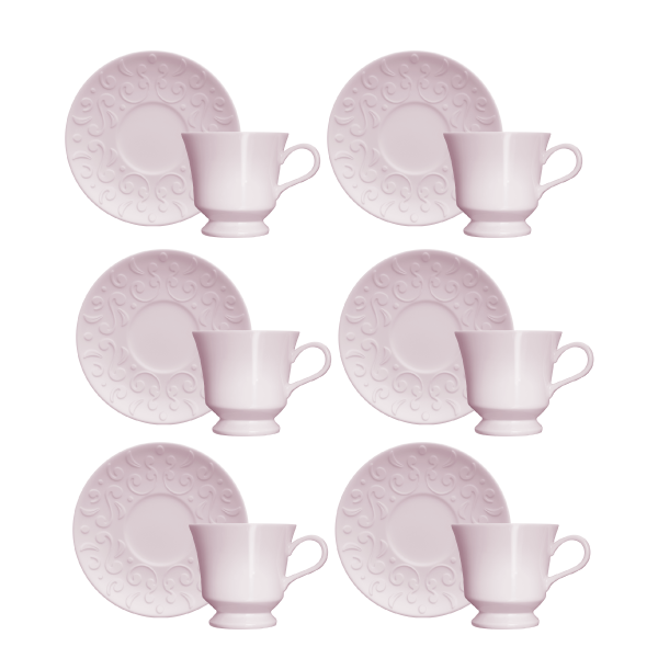 Kit de 6 xícaras de chá com 6 pires Tassel rosa - Imagem 2