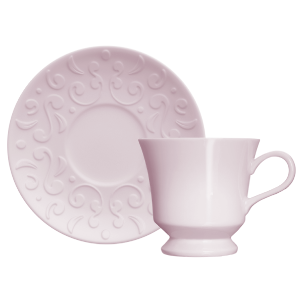 Kit de 6 xícaras de chá com 6 pires Tassel rosa