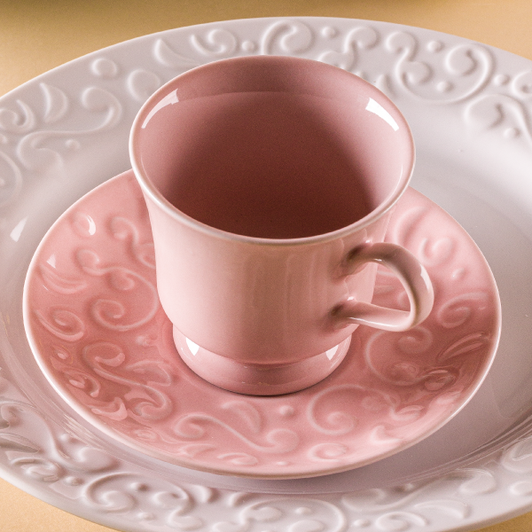 Kit de 6 xícaras de chá com 6 pires Tassel rosa - Imagem 3