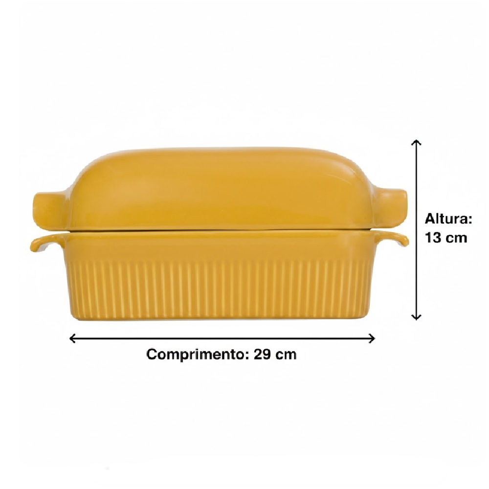 Forma de Pão com Tampa Refratária 29 cm Amarela 1,1 L - Imagem 4