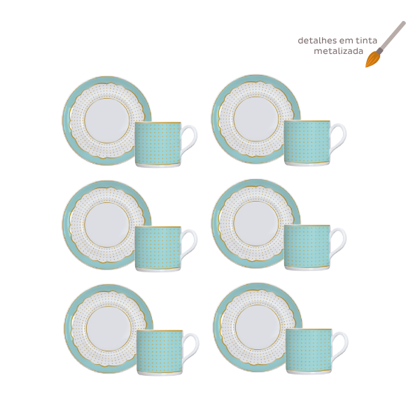 Kit de 6 xícaras de café com pires Royal Tifanny – detalhes em tinta metalizada - Imagem 3