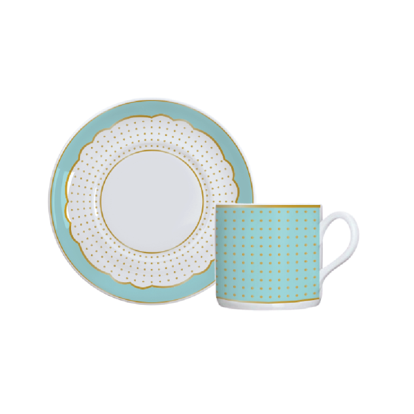 Kit de 6 xícaras de café com pires Royal Tifanny – detalhes em tinta metalizada