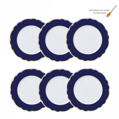 Kit de 6 pratos rasos Royal Blue - detalhes em tinta metalizada - Imagem 2