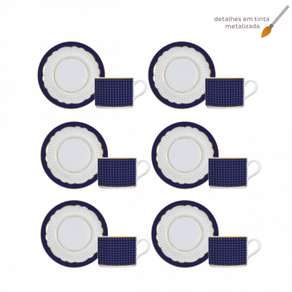 Kit de 6 xícaras de chá com pires Royal Blue - detalhes em tinta metalizada - Imagem 2
