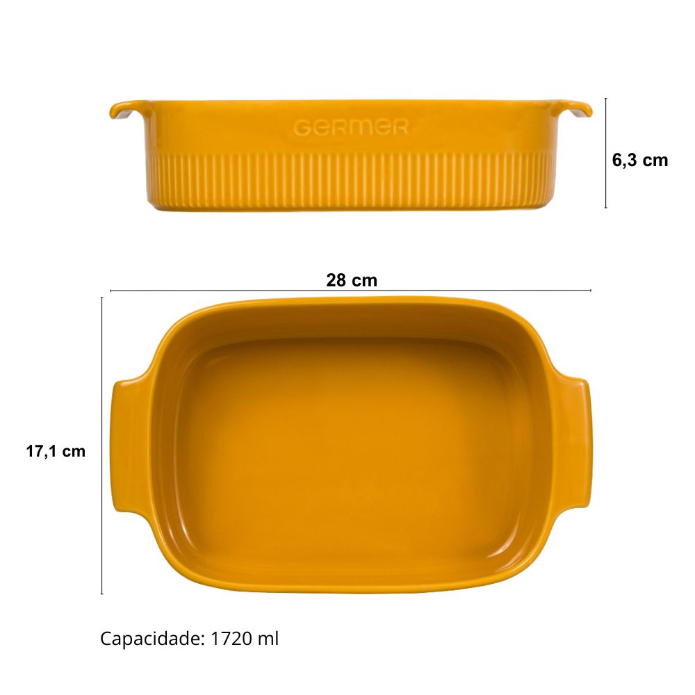 Travessa Refratária Retangular 28x17 Amarela 1,72 L - Imagem 4