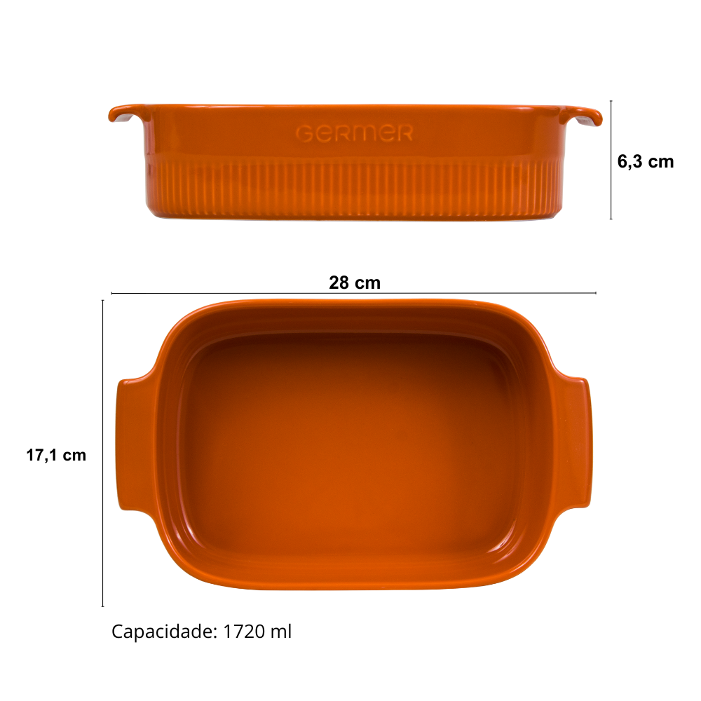 Travessa Refratária Retangular 28x17 Laranja 1,7 L - Imagem 5