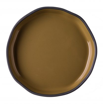 Prato de sobremesa Origem preto fosco, verniz verde oliva.