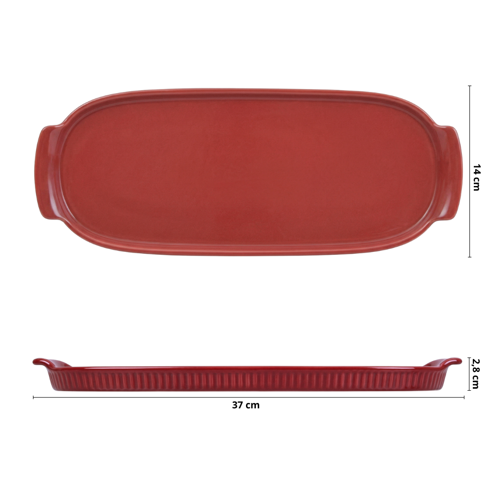 Bandeja Retangular GG em Porcelana Vermelha – 37cm - Imagem 3
