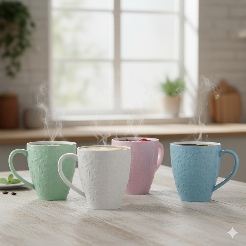 Kit 04 Canecas Chá Café Relevo Tassel Cores 310ml Germer - Imagem 6