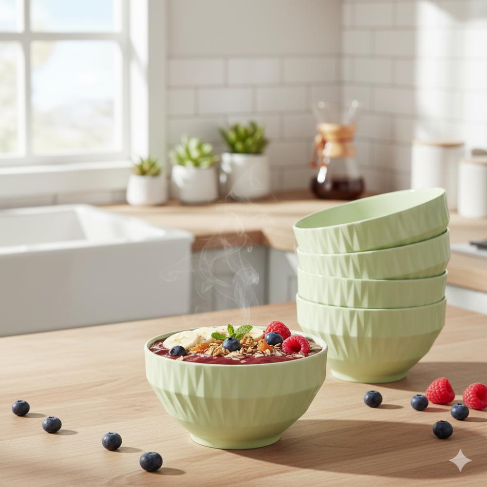 Kit 6 Bowl Tigela Verde Relevo Diamante 422 ml Germer - Imagem 4