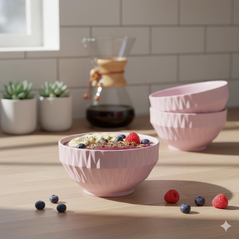 Bowl Tigela Sobremesa cor Rosa Relevo Diamante 422 ml - Imagem 4