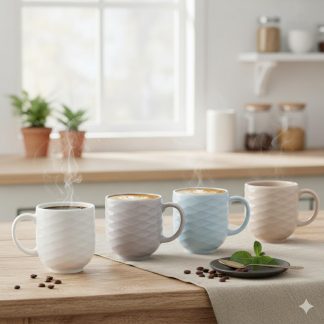 Kit 04 Canecas Relevo Ondas 402 ml Cores Germer Porcelanas