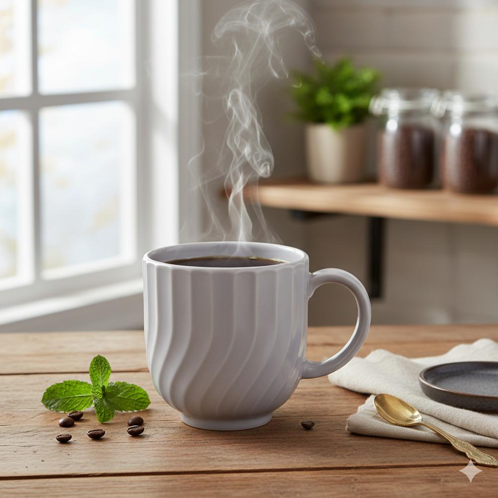 Caneca Chá Café Branca Relevo Linea 356 ml Germer Porcelanas - Imagem 3