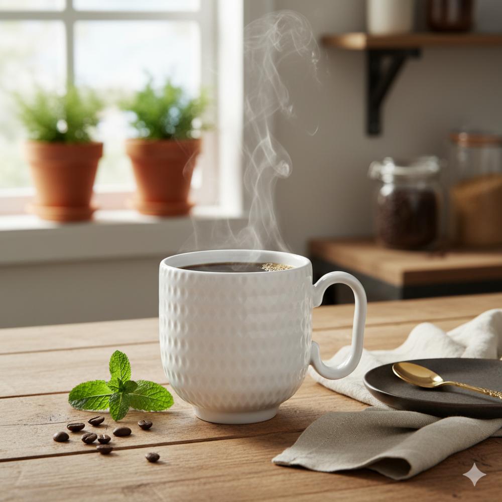 Caneca Chá Café Branca Relevo Geometric 366 ml - Imagem 2