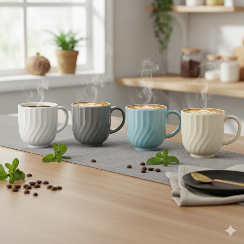 Caneca Chá Café Branca Relevo Linea 356 ml Germer Porcelanas - Imagem 9