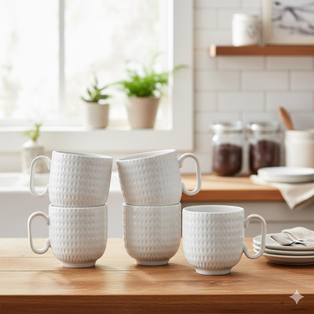 Caneca Chá Café Branca Relevo Geometric 366 ml - Imagem 3