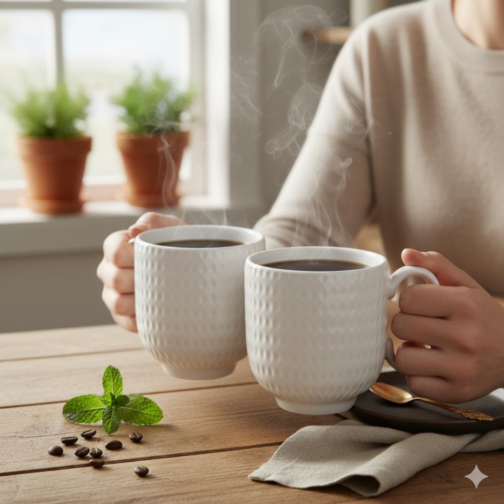 Caneca Chá Café Branca Relevo Geometric 366 ml - Imagem 5