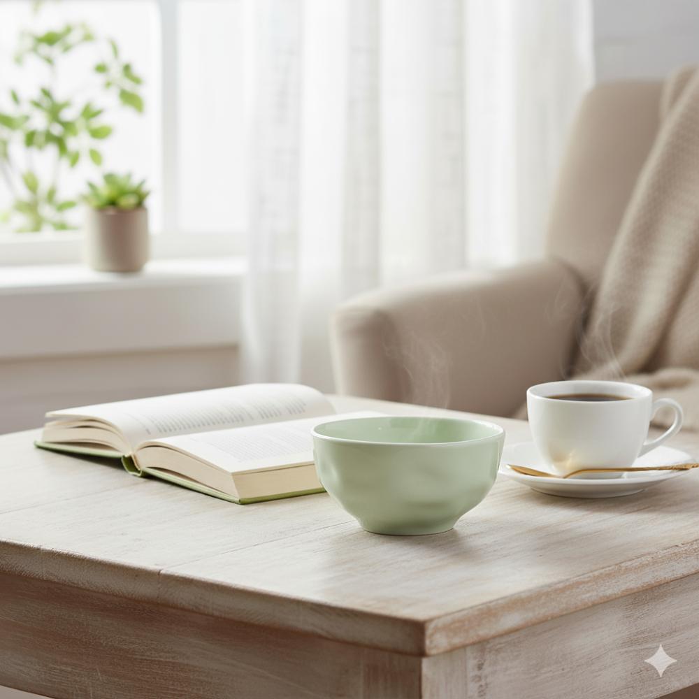 Bowl Tigela Porcelana Verde Menta Relevo Orgânico 360 ml - Imagem 3