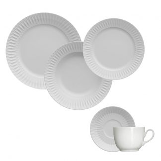 Jogo de Jantar Chá 20 Peças Branco Relevo Diamante Germer