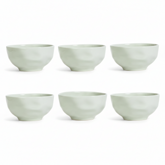 Kit 6 Bowl Tigela Porcelana Verde Relevo Orgânico 360ml