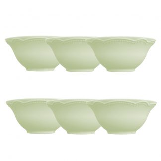Kit 6 Bowl Tigela Relevo Cottage Verde 510 ml Porcelana