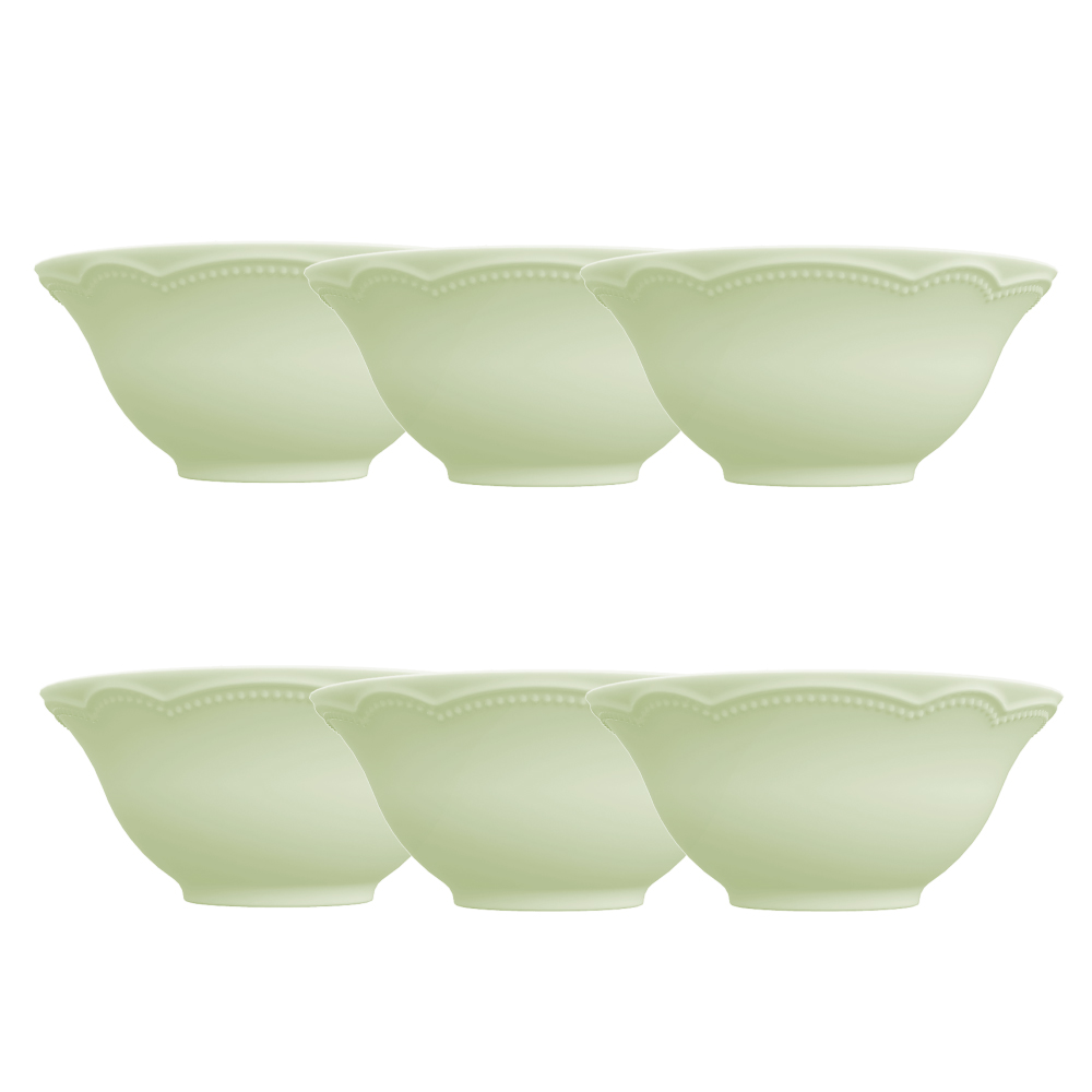 Kit 6 Bowl Tigela Relevo Cottage Verde 510 ml Porcelana