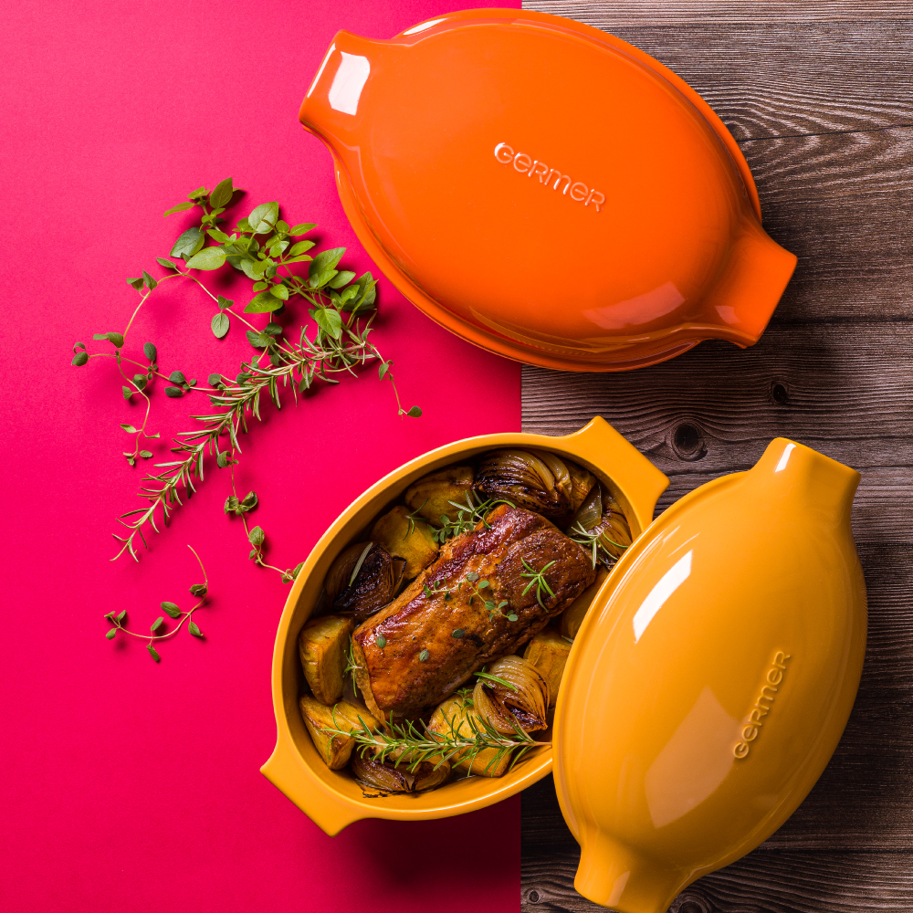 Roaster Refratário com Tampa 34,7 cm Laranja 3,1 L Assar e Servir - Imagem 3