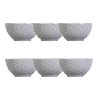 Kit 06 Bowl Tigela Cinza Relevo Ondas 416 ml