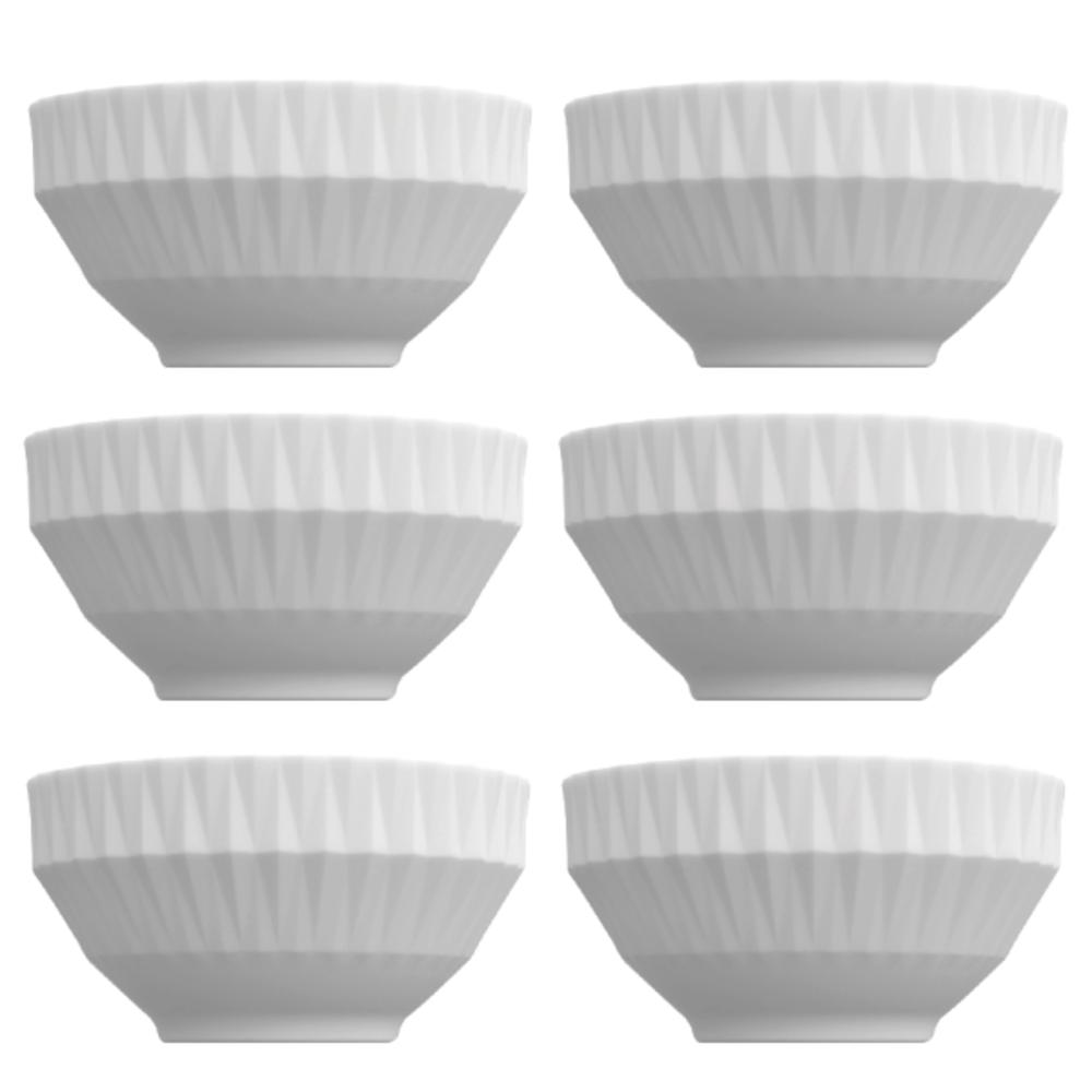 Kit 6 Bowl Tigela Branco Relevo Diamante 422 ml