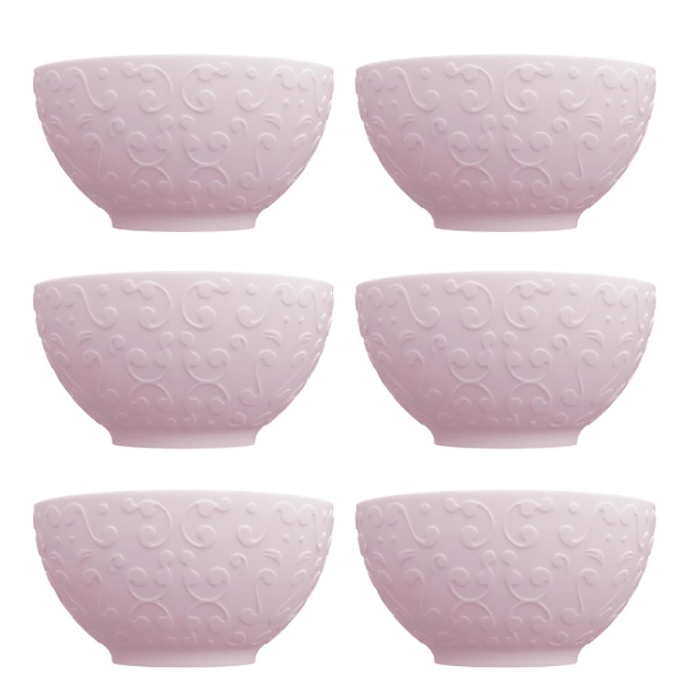 Kit 06 Bowl Tigela cor Rosa Relevo Tassel 456 ml