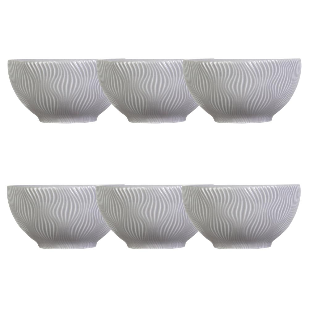 Kit 06 Bowl Tigela Cinza Relevo Sinuosa 360 ml Germer