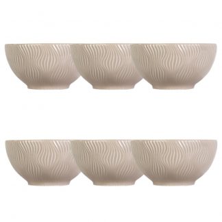 Kit 06 Bowl Tigela Creme Relevo Sinuosa 360 ml