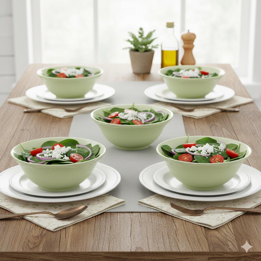 Kit 6 Bowl Tigela Relevo Cottage Verde 510 ml Porcelana - Imagem 5