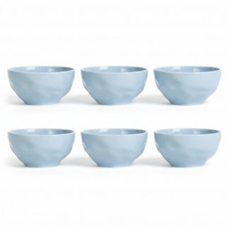 Kit 6 Bowl Tigela Porcelana Azul Relevo Orgânico 360 ml