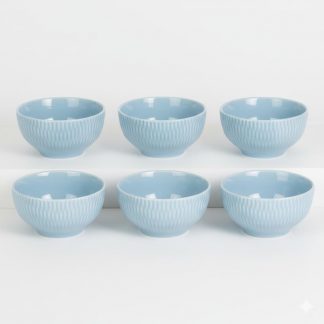 Kit 6 Bowl Tigela Azul Vintage Relevo Shell 408ml Porcelana